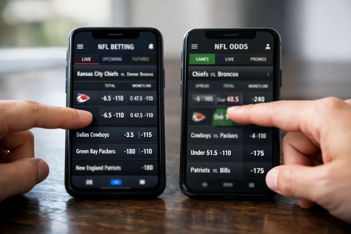 Smartphone apps showing odds comparison between sportsbooks