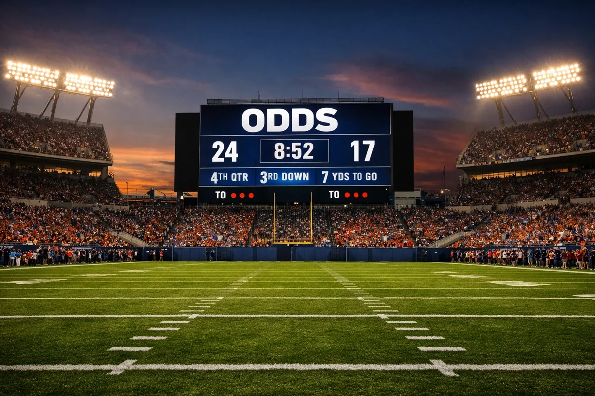 Football stadium with betting odds displayed on scoreboard