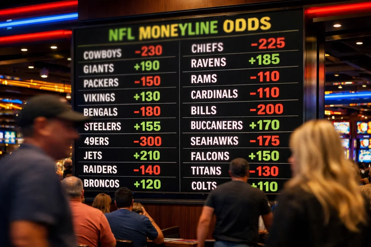 Moneyline odds displayed on betting board