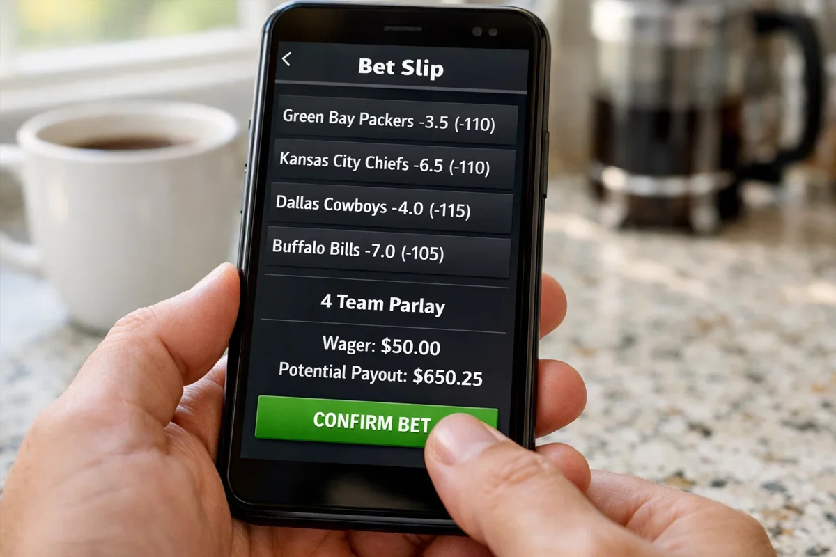 Parlay bet slip showing multiple selections