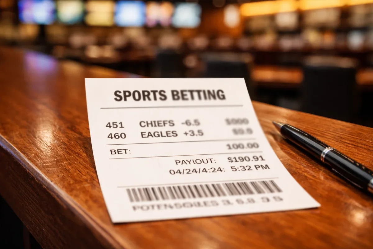 Point spread betting example on game ticket