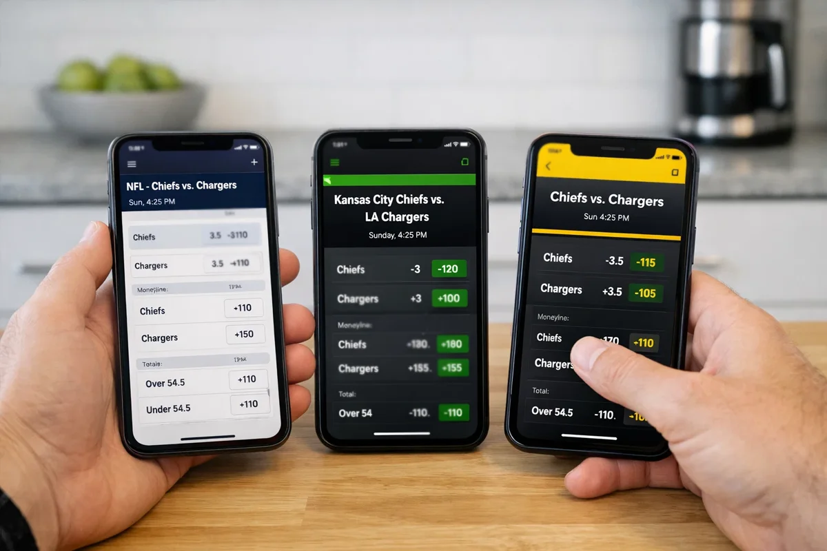 Multiple sportsbook apps open for line comparison