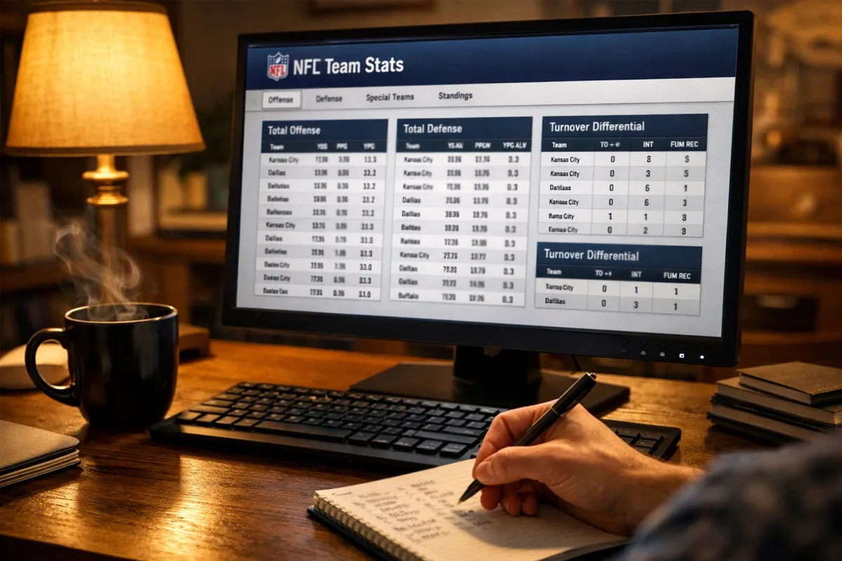 Football statistics research on computer screen