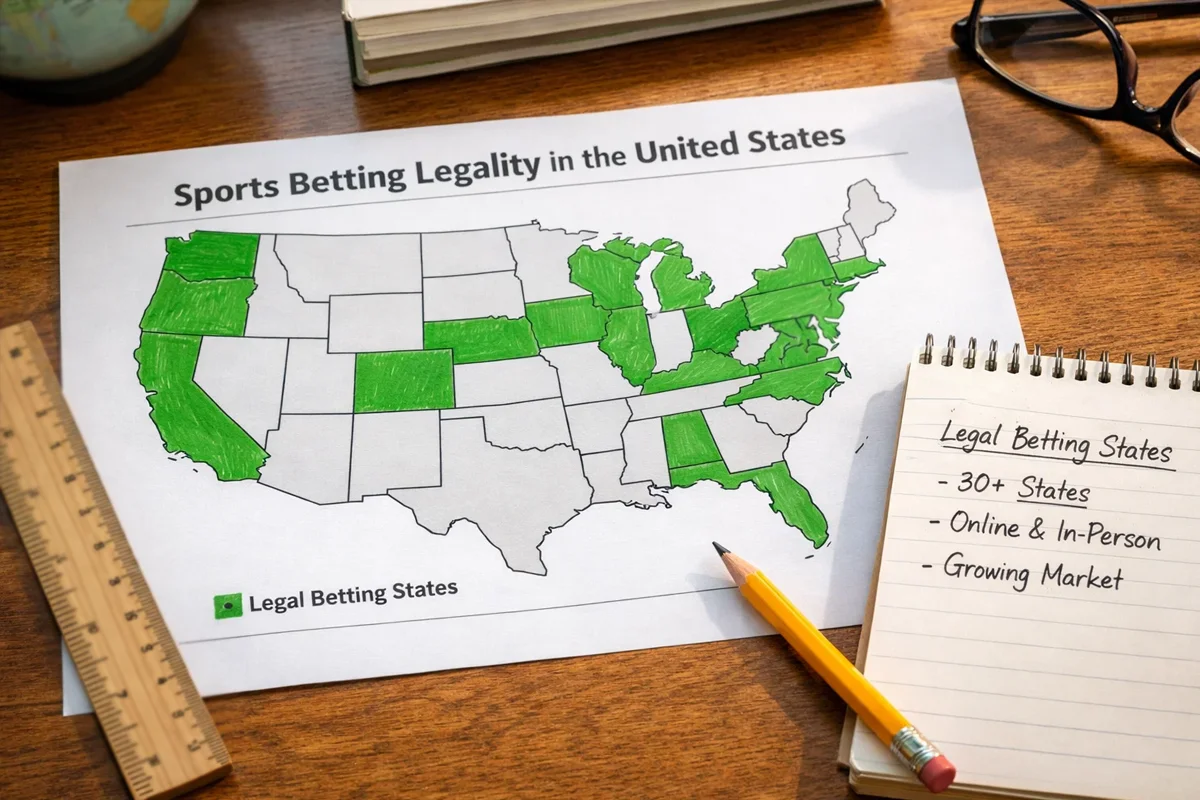 US map showing legal sports betting states
