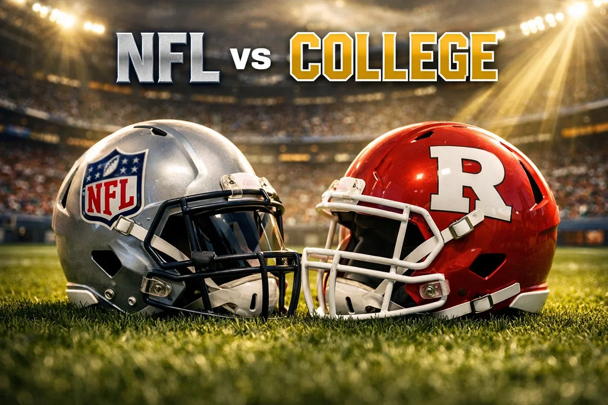 NFL and college football helmets representing both leagues