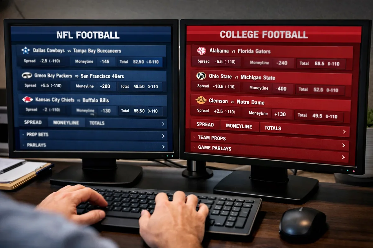 Betting market analysis comparing NFL and college games