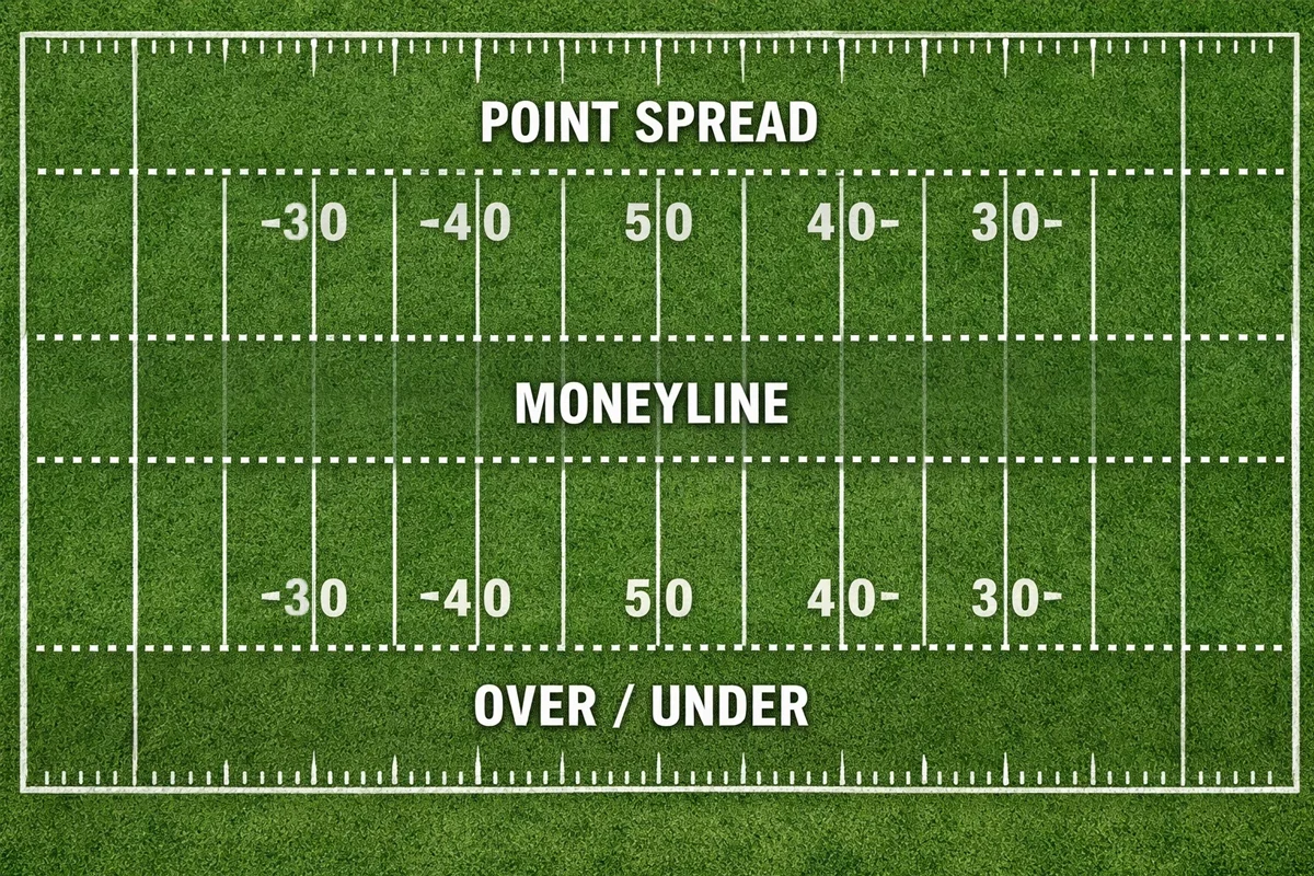 Football field diagram showing different bet types
